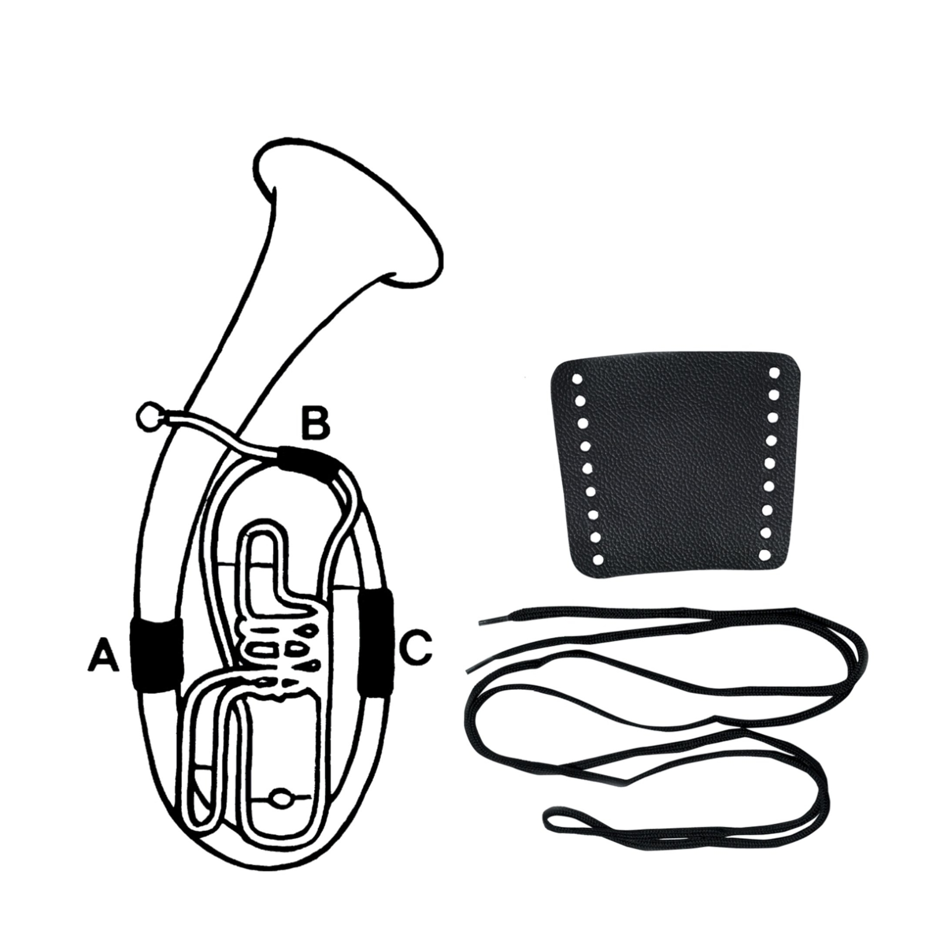 Hand guard for 4/4 tuba, part C, leather with lace fastening