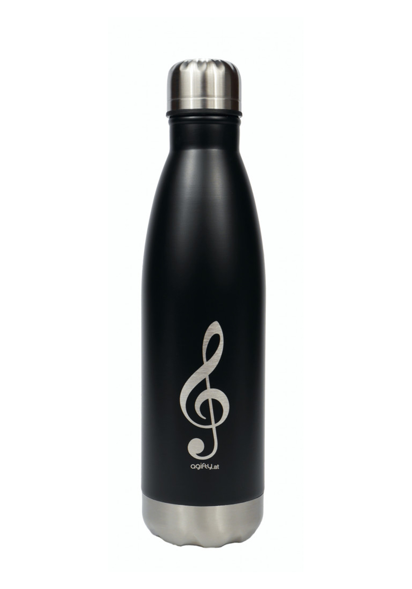 Drinking bottle treble clef, black 0.5 litre stainless steel
