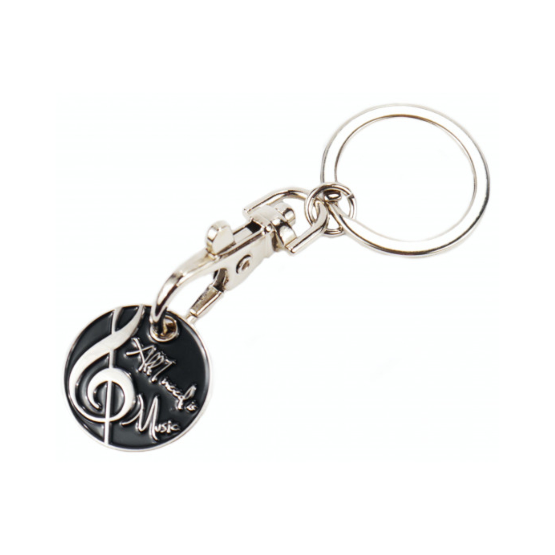 Keyring with shopping basket chip/All I need is Music